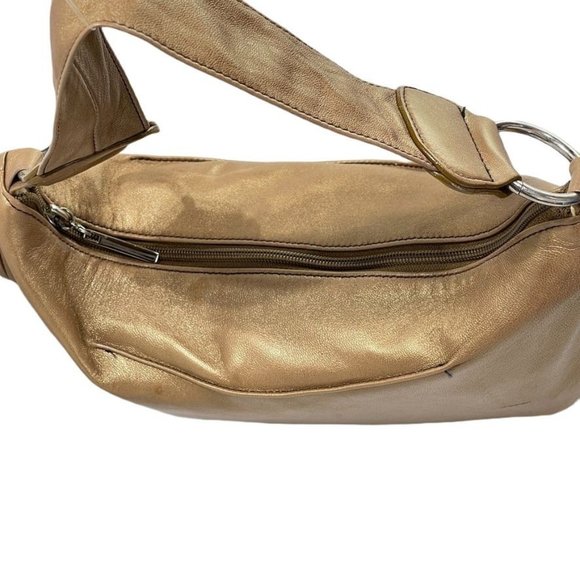 BOLSA Women's Handbag Leather Hobo Gold Baguette - Picture 7 of 14